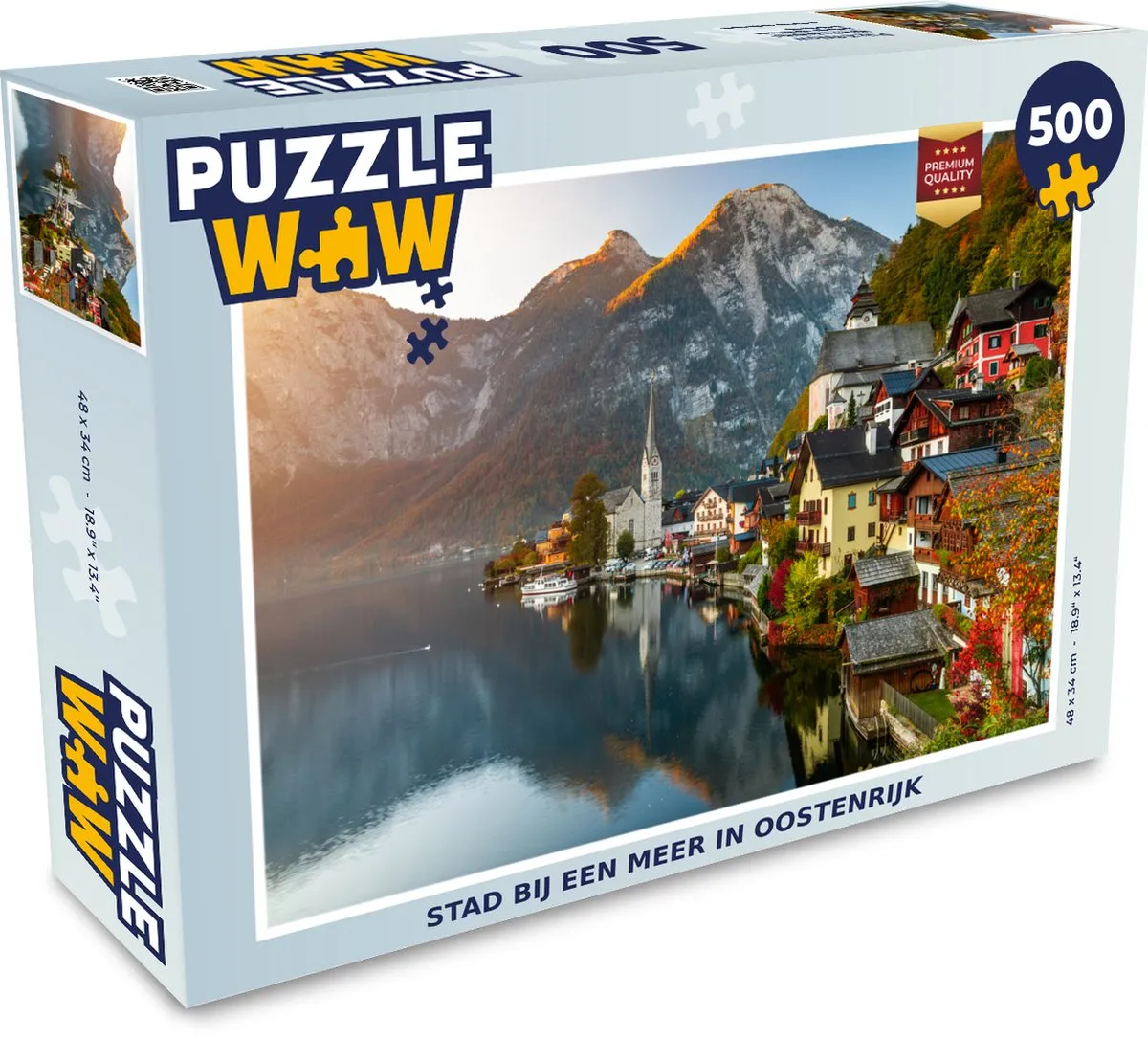 PuzzleWow Legpuzzel 500 Stuks - Stad bij een meer Oostenrijk - Multicolor