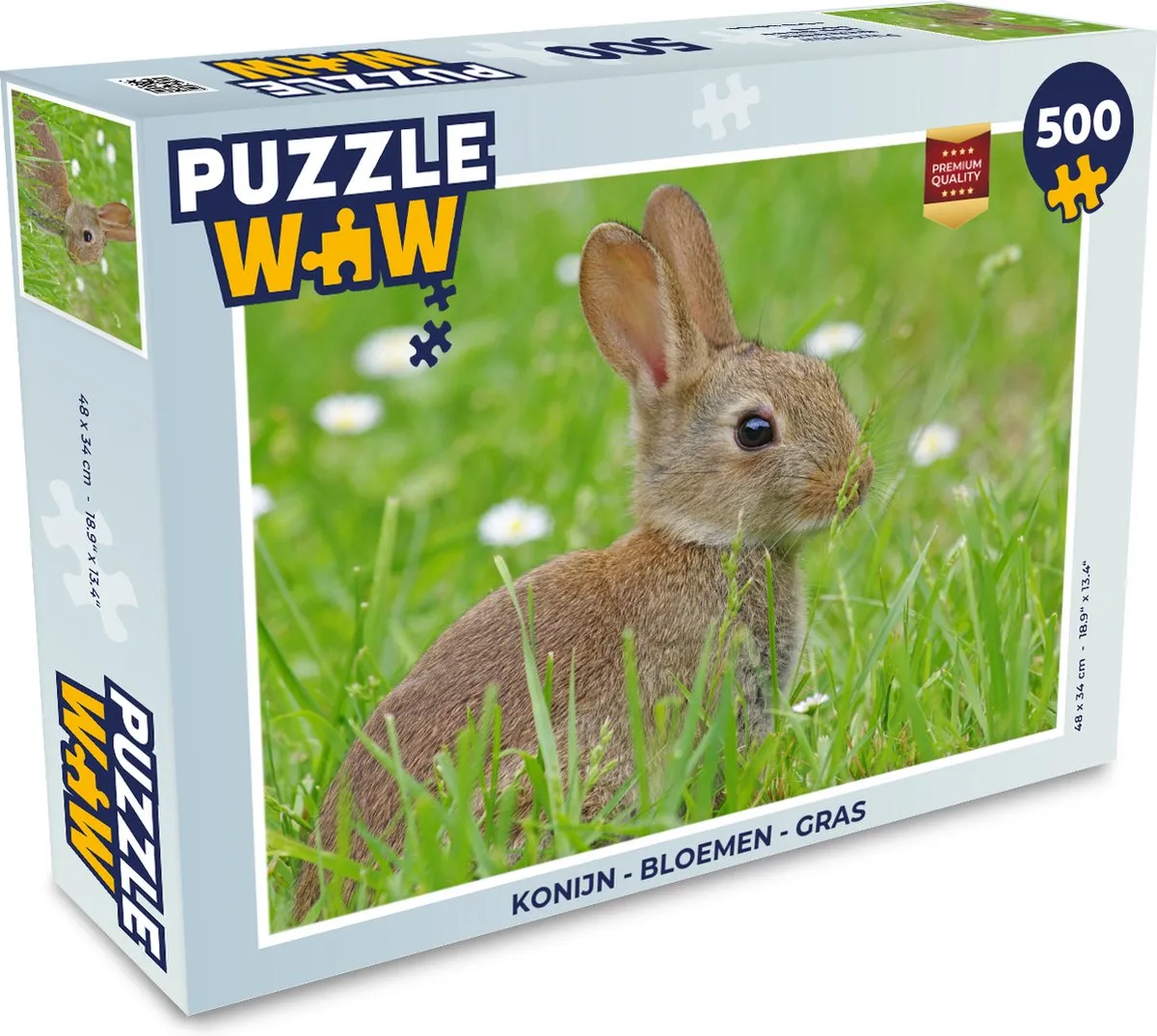 PuzzleWow Konijn Bloemen Gras Legpuzzel 500 Stuks - Multicolor