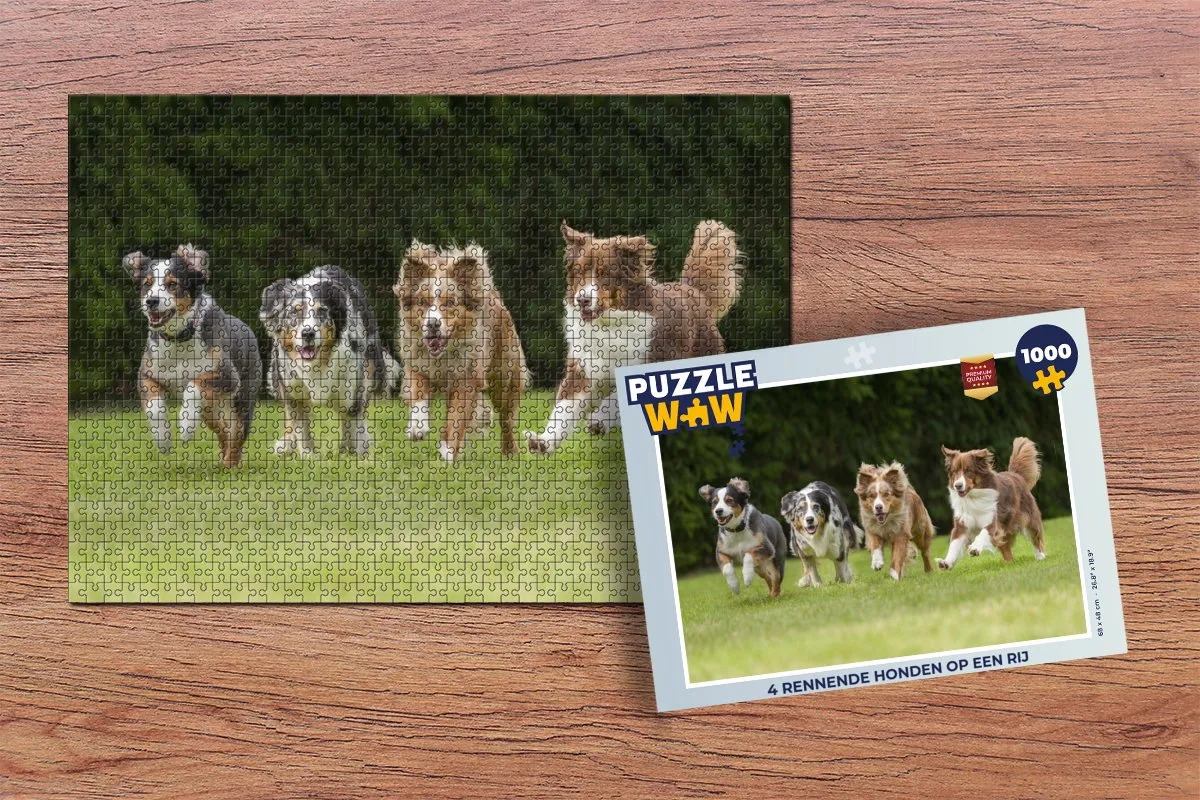 PuzzleWow Legpuzzel 1000 Stuks - 4 Rennende Honden Multicolor