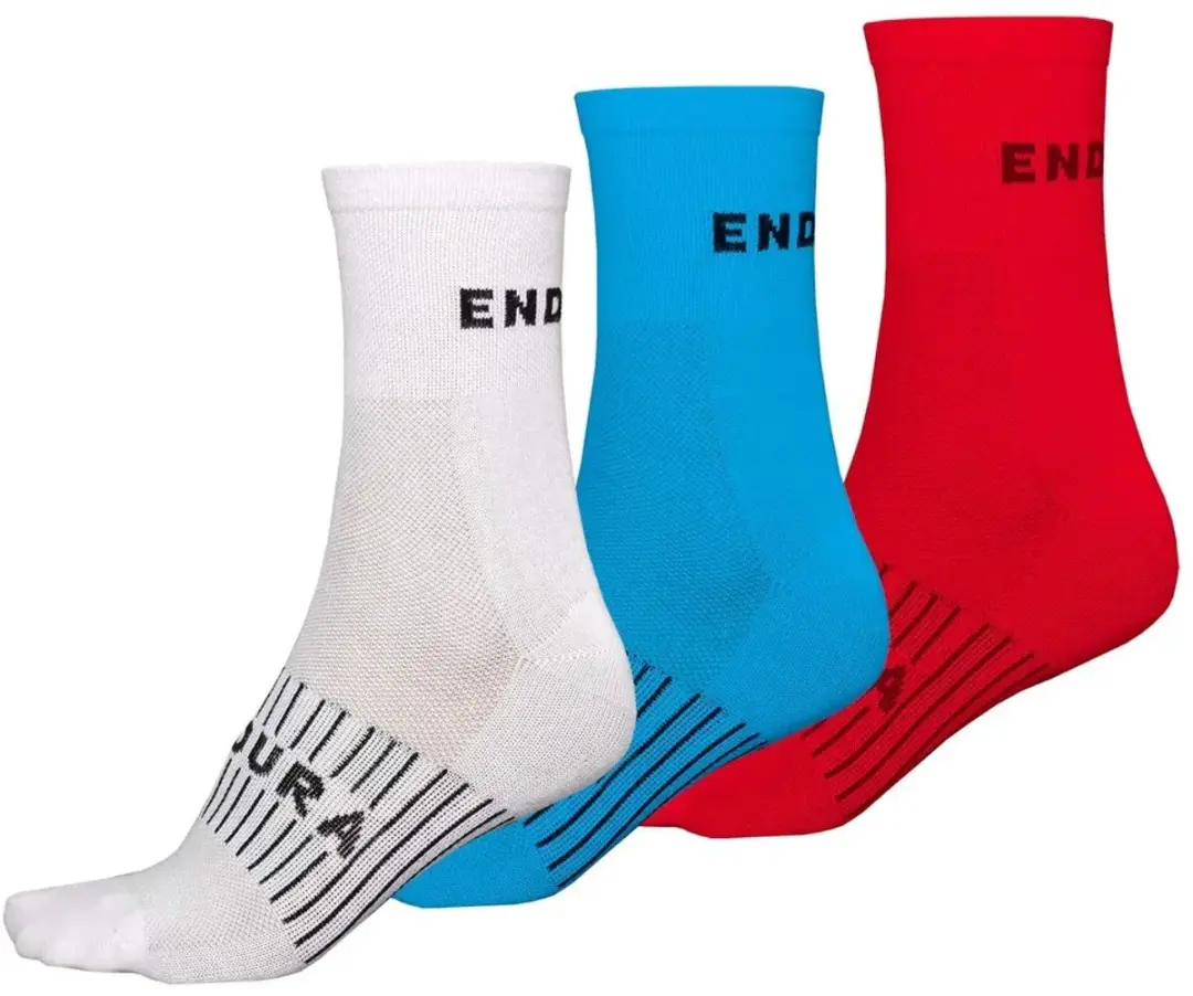 Endura Coolmax Race Sock - 3 Stuks (L/XL) - Wit/Blauw/Rood - afbeelding 2 van 2