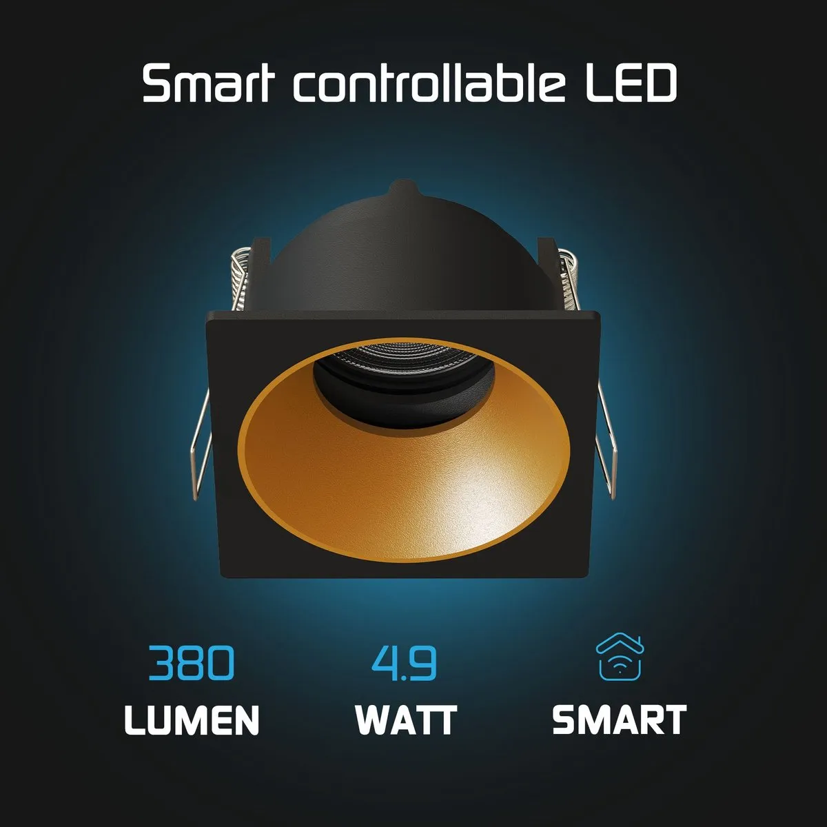 LEDVION 6x Smart Inbouwspot 81x81mm RGBW GU10 - 4.9W - Zwart/Goud