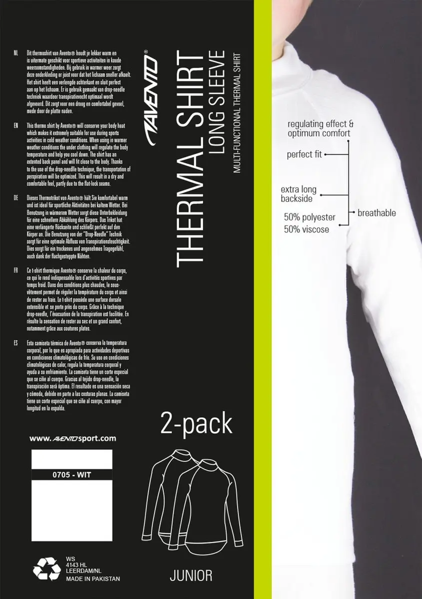 Avento Thermoshirt Kinderen 2-Pack - Wit - Maat 116 - afbeelding 6 van 6