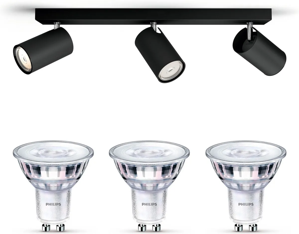 Philips Kosipo Opbouwspot 3x GU10 Warmwit - Zwart