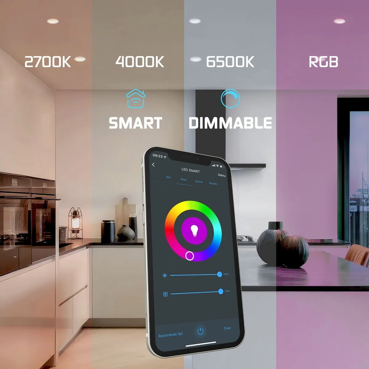 LEDVION 6x Smart Inbouwspot Ø85mm RGB+CCT - 4.9W GU10 - Wit
