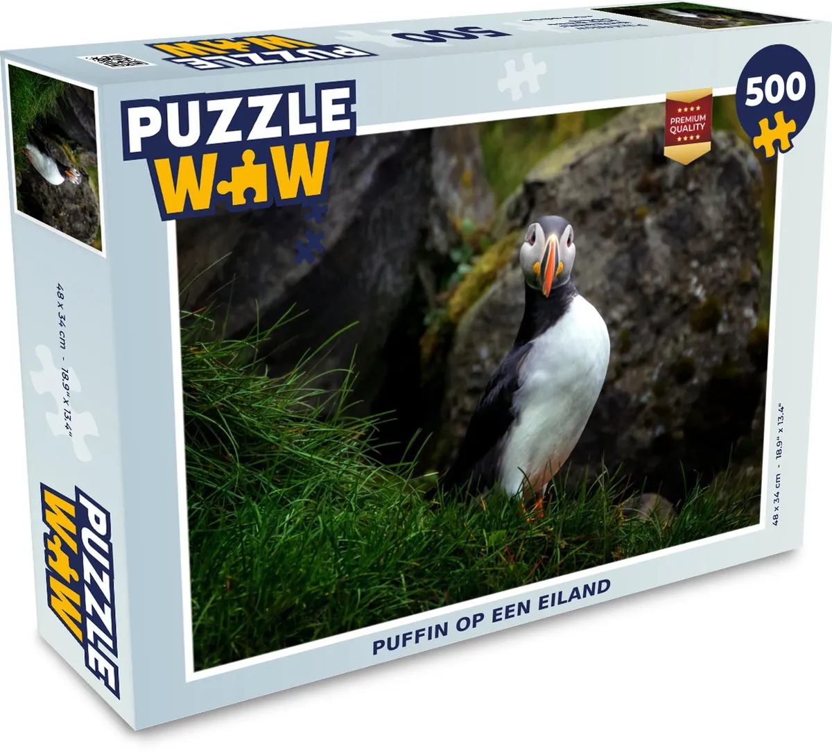 PuzzleWow Puzzel Puffin op een eiland - 500 Stukjes - Multicolor