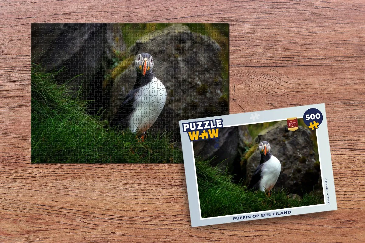 PuzzleWow Puzzel Puffin op een eiland - 500 Stukjes - Multicolor