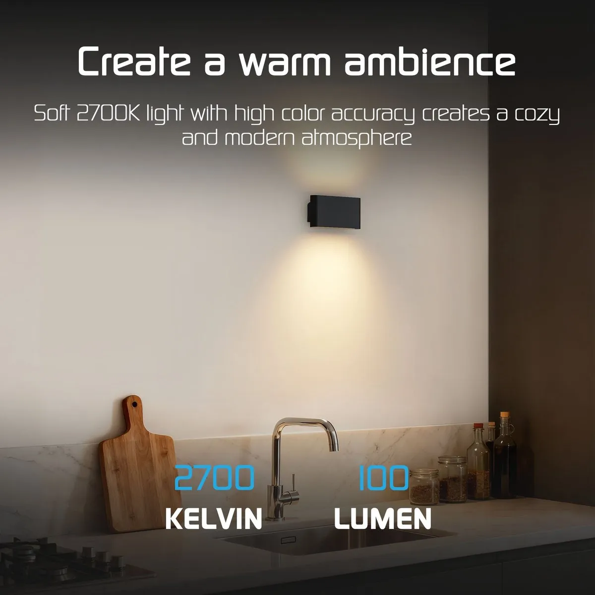 Ledvion USB Oplaadbare Wandlamp 4400mAh - Zwart - 2700K