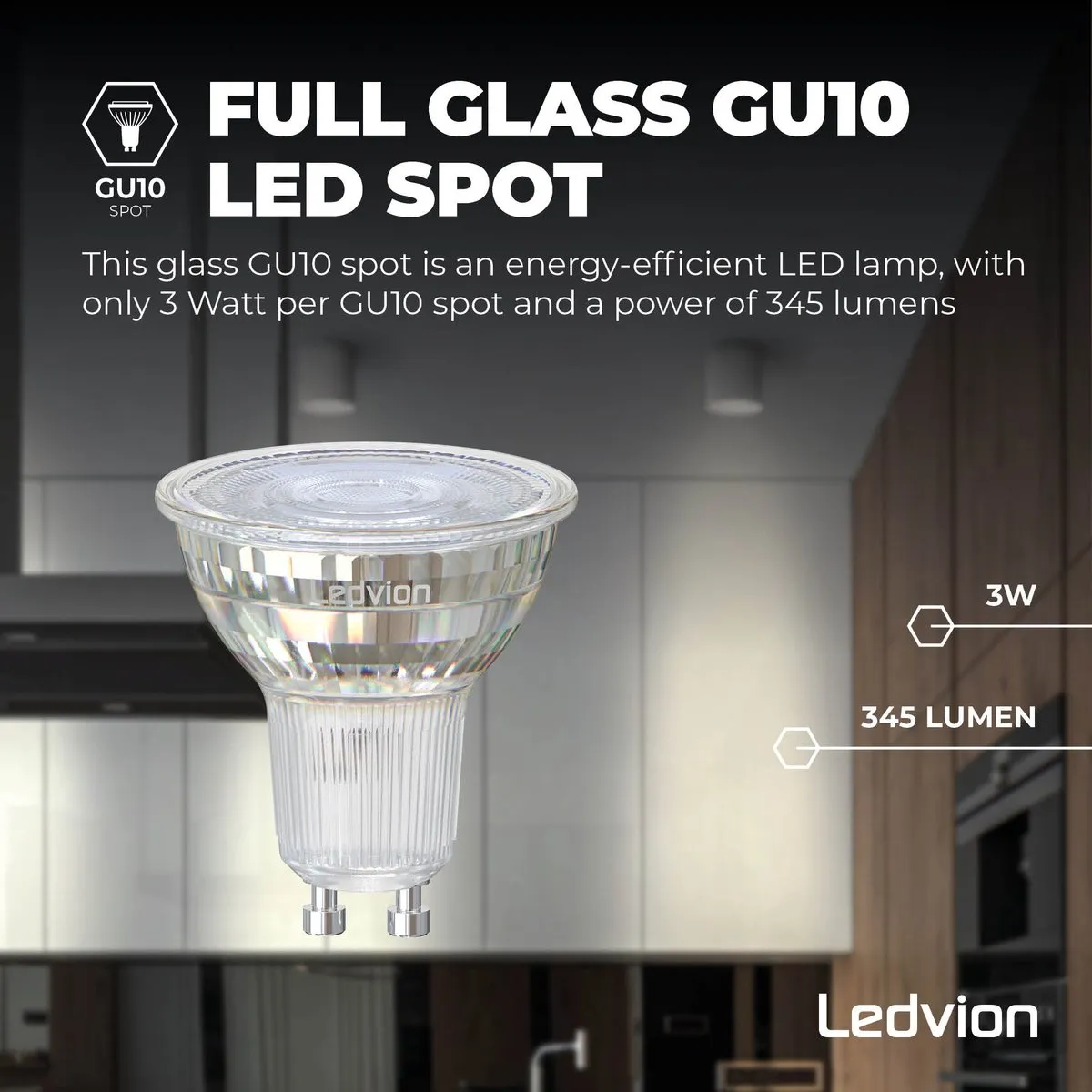 Ledvion 10x LED GU10 3W 2700K - 345L - afbeelding 6 van 6