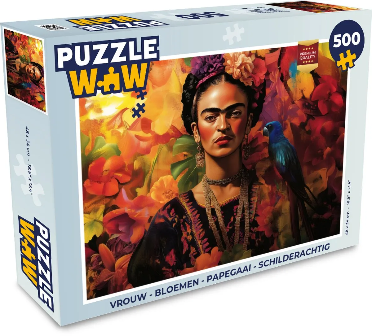 PuzzleWow Legpuzzel 500 Stuks - Schilderachtig Bloemen & Papegaai