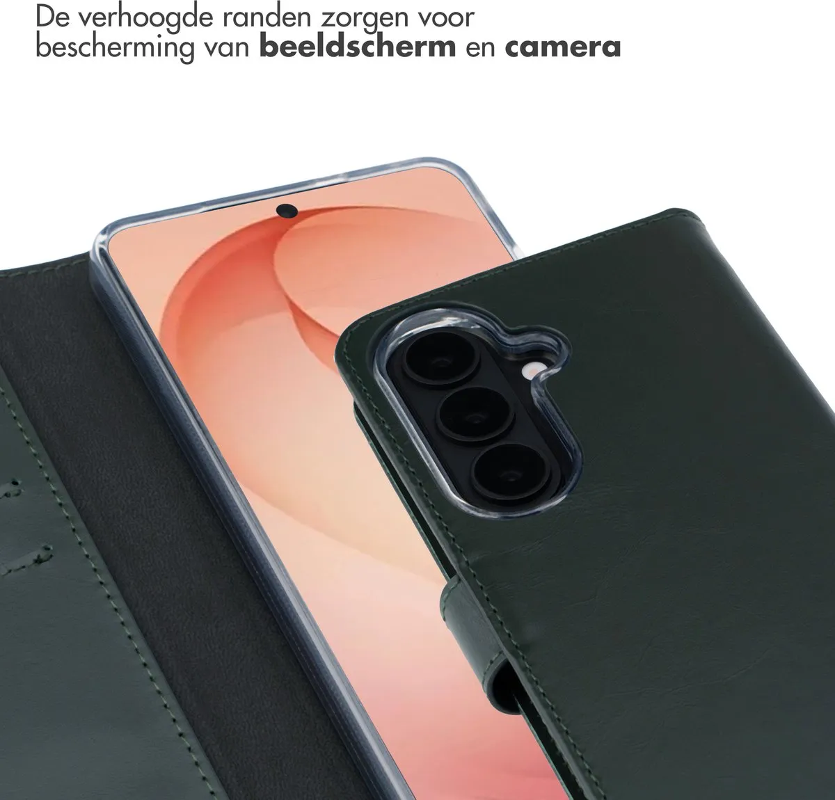 Selencia Hoesje Samsung Galaxy S26 Plus - Groen Lederen Bookcase - 3 Pasjes