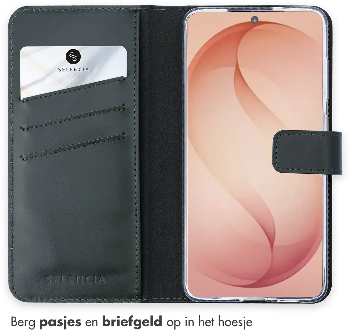 Selencia Hoesje Samsung Galaxy S26 Plus - Groen Lederen Bookcase - 3 Pasjes
