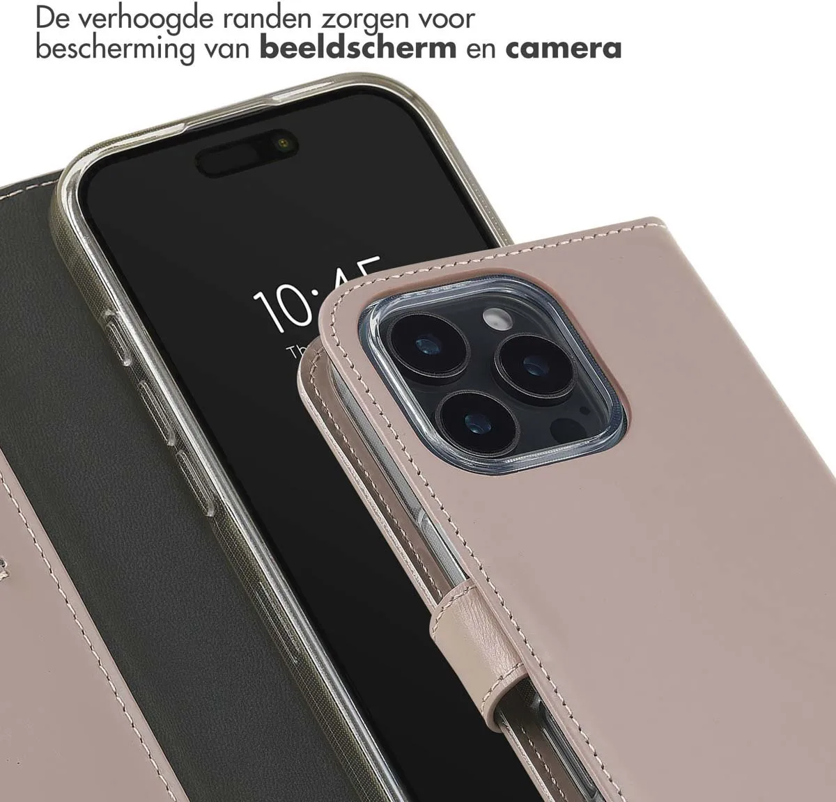 Selencia Hoesje iPhone 16 Pro Max - Echt Leder Bookcase - Lichtroze