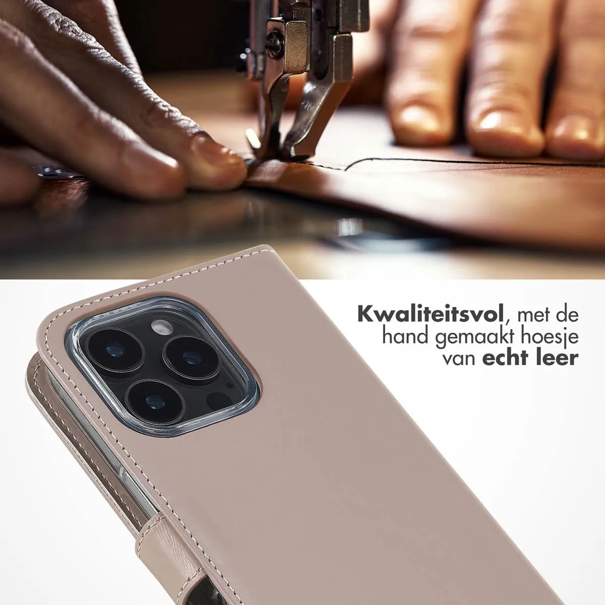 Selencia Hoesje iPhone 16 Pro Max - Echt Leder Bookcase - Lichtroze