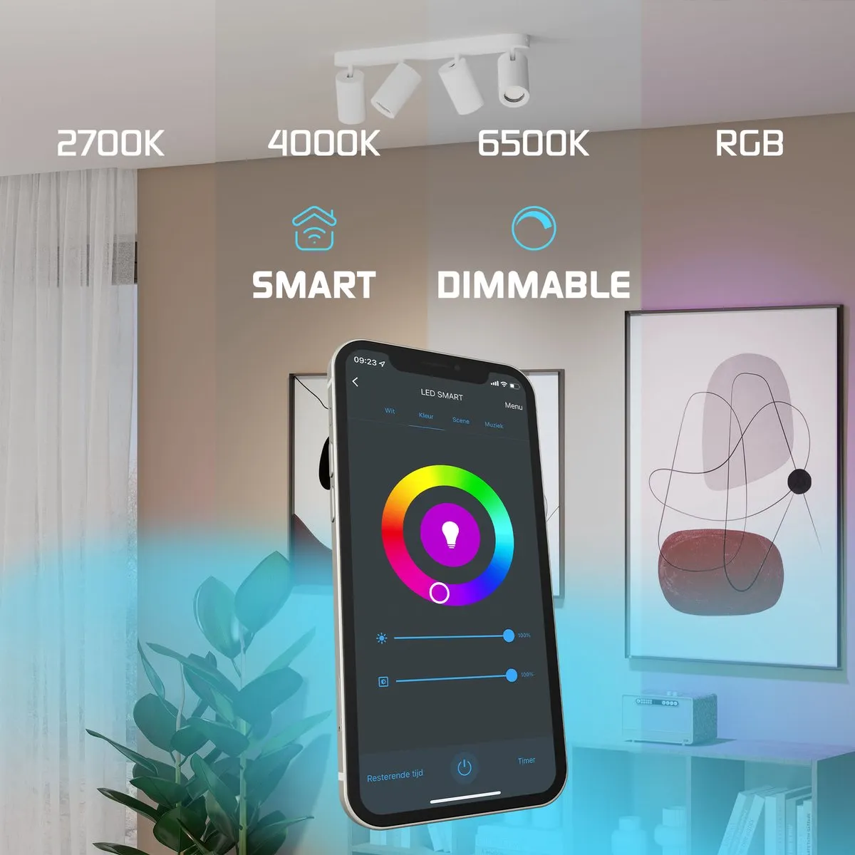 LEDVION SMART LED Plafondspot 4x4.9W RGB+CCT - Wit