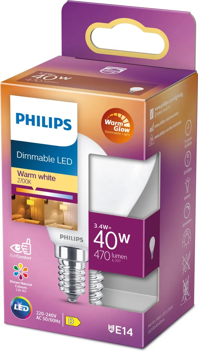 Philips LED Kogellamp 40W E14 Warm Wit - 2700K