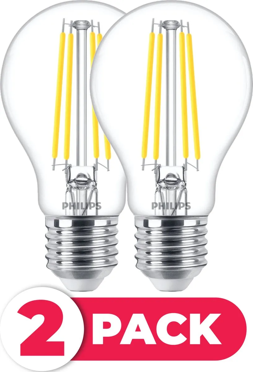 Philips LED Filament E27 7W Warm Wit - 2 Stuks
