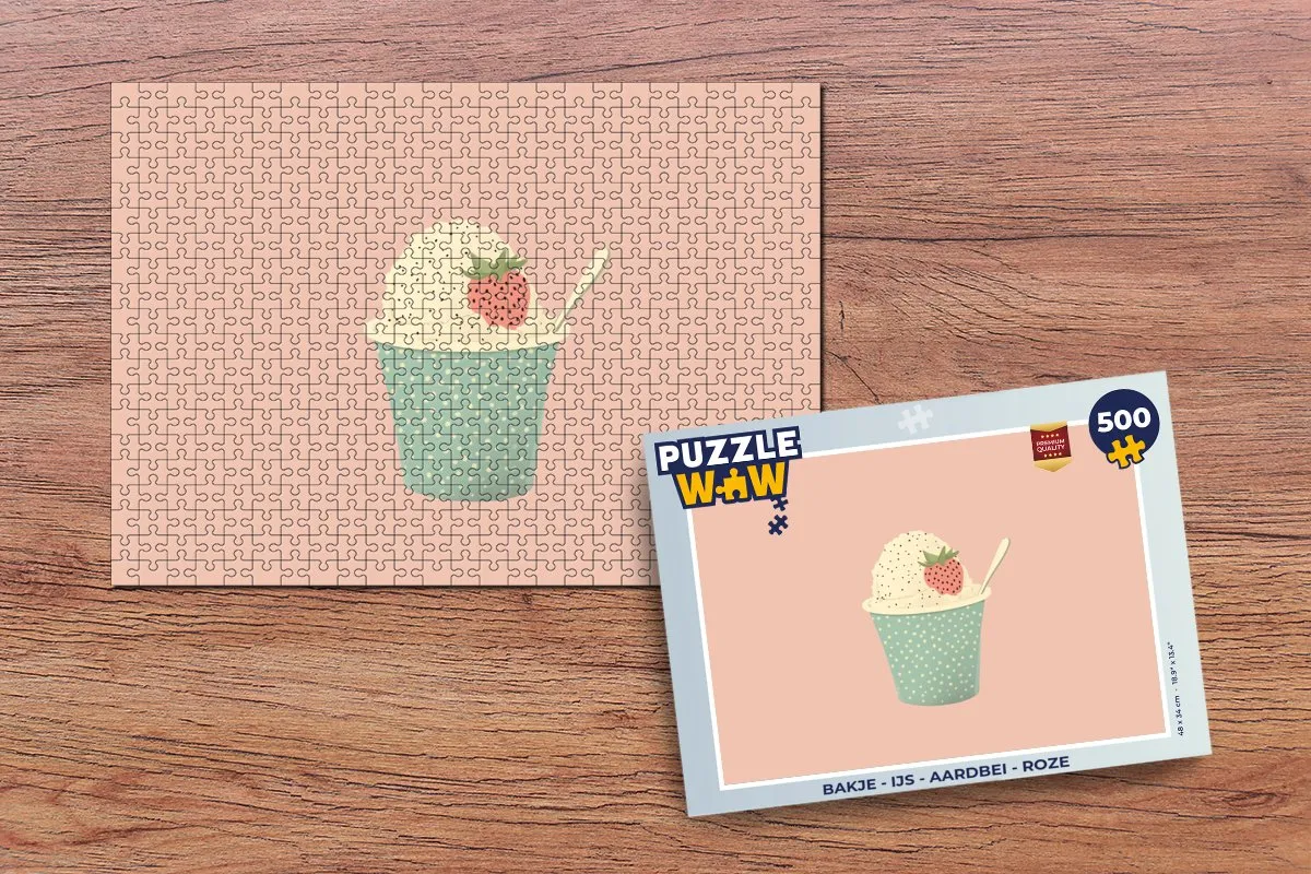 PuzzleWow Legpuzzel 500 Stuks - Roze IJs Aardbei Bakje