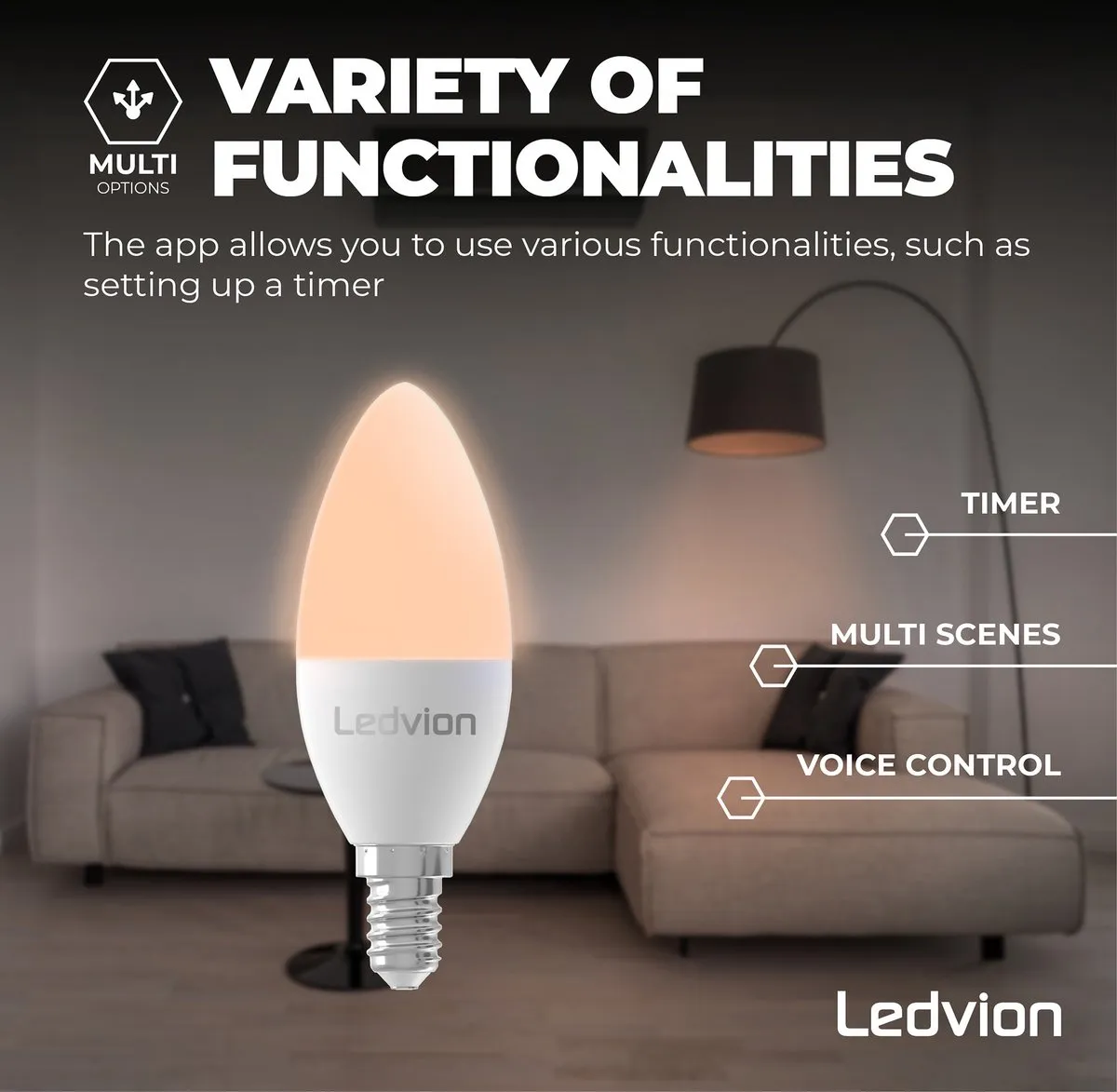 Ledvion Smart RGB+CCT E14 LED Lamp 5W - Mat - Alexa & Google Home