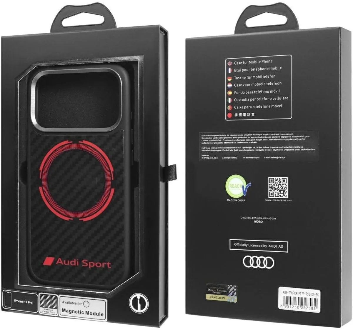 Audi RSQ Carbon Fiber Hoesje - iPhone 17 Pro Magsafe - Rood - afbeelding 4 van 6