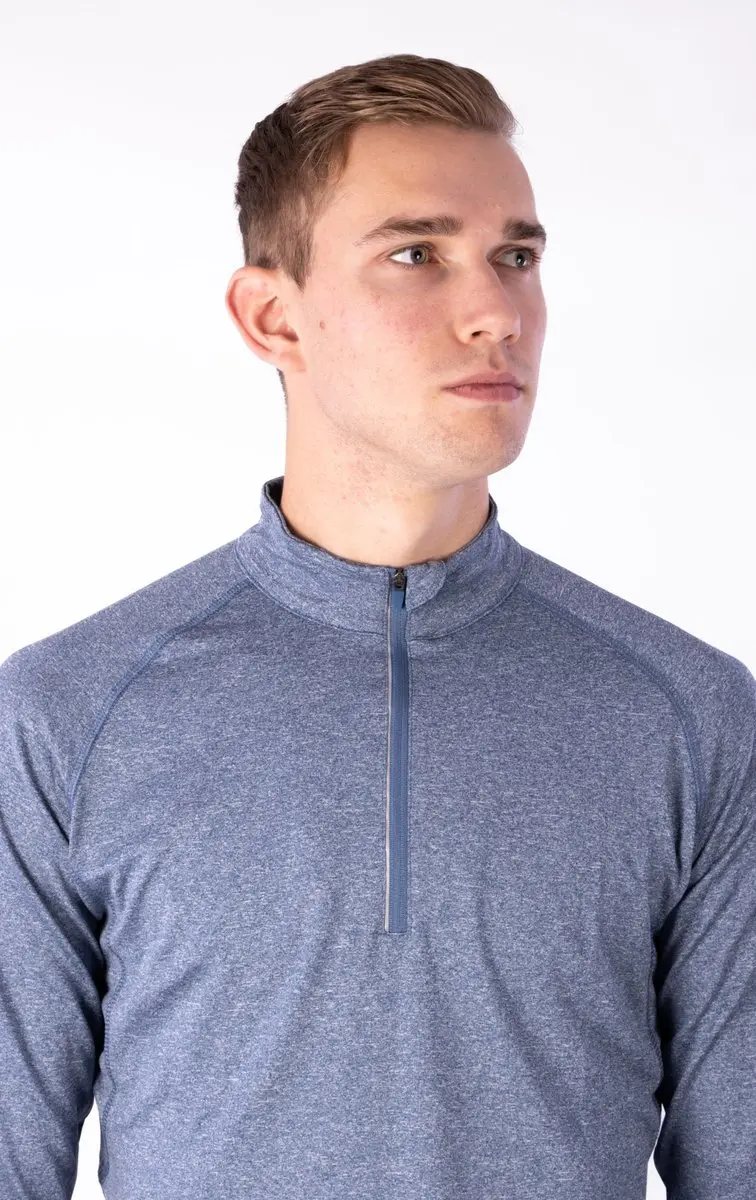 Avento Sportshirt Heren Lange Mouw Marine Mêlée/Zilver L