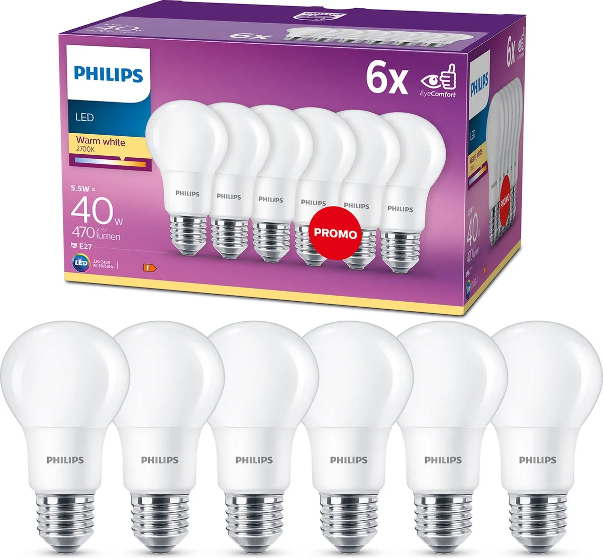Philips LED Lamp Mat E27 4,9W Warmwit