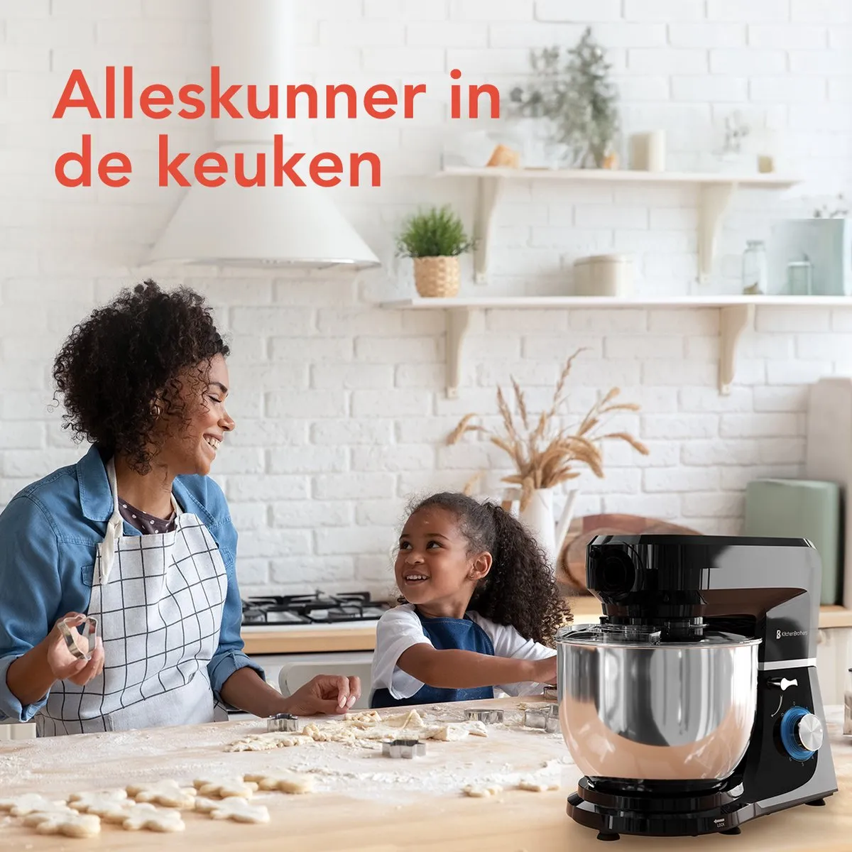 KitchenBrothers Keukenmachine 1500W - 6-in-1 - 6,2L RVS Kom - Zwart