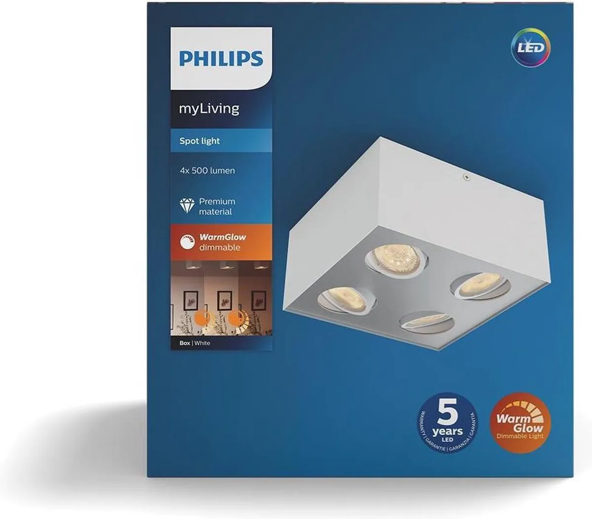 Philips Box opbouwspot - 4-lichts - wit