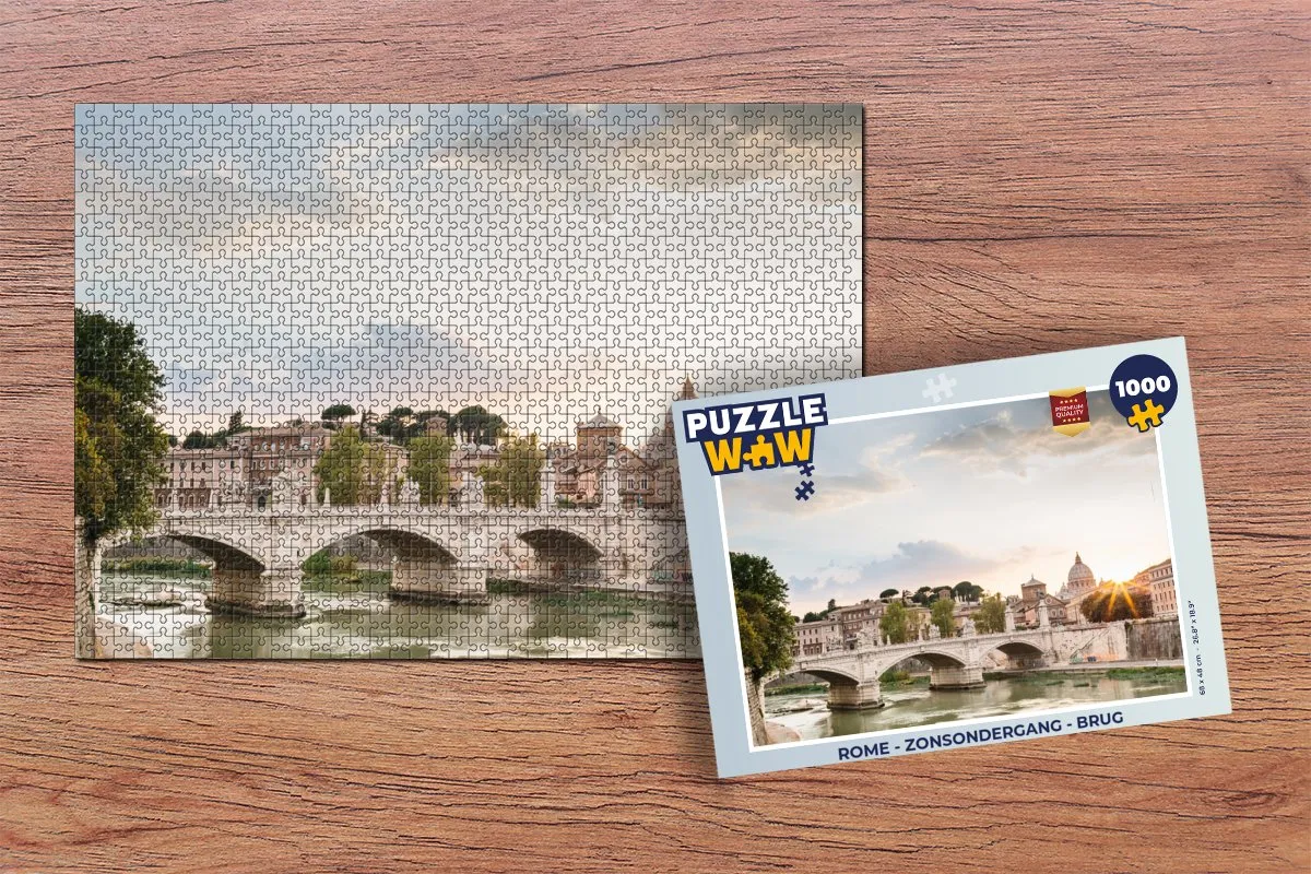 PuzzleWow Rome Zonsondergang Brug Legpuzzel 1000 Stuks - Multicolor