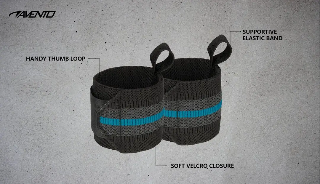 Avento Fitness Wrist Wraps - One Size - Zwart/Blauw - afbeelding 3 van 6