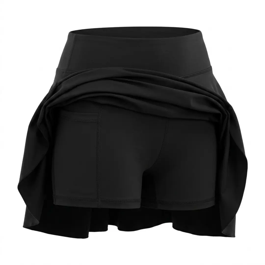 Zwart tennis rokje dames geplooide sport rok met geïntegreerde korte broek zijv