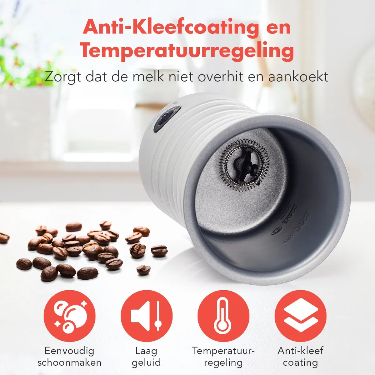 KitchenBrothers KB735 Elektrische Melkopschuimer 400W - 4-in-1 - 240ml - Wit