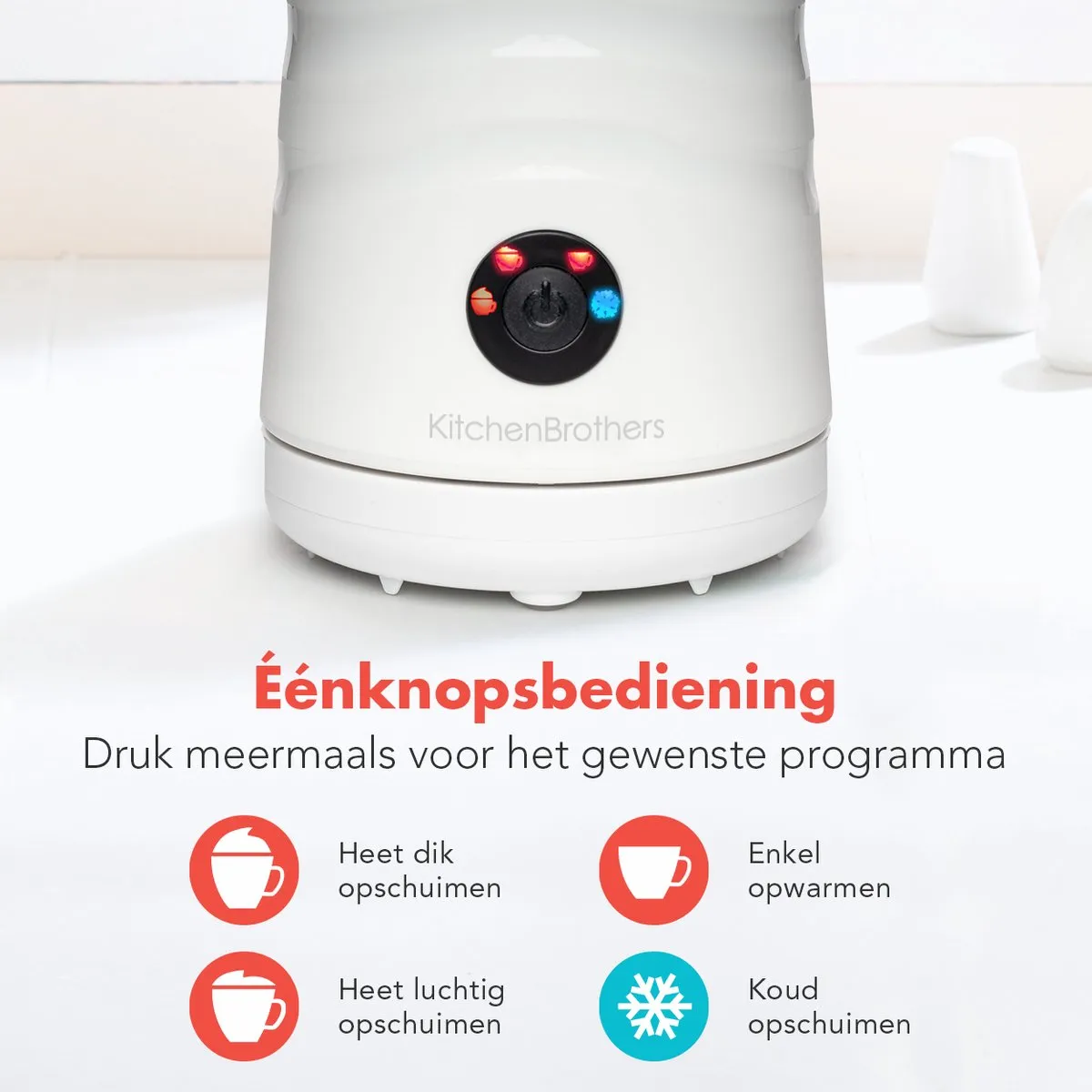 KitchenBrothers KB735 Elektrische Melkopschuimer 400W - 4-in-1 - 240ml - Wit