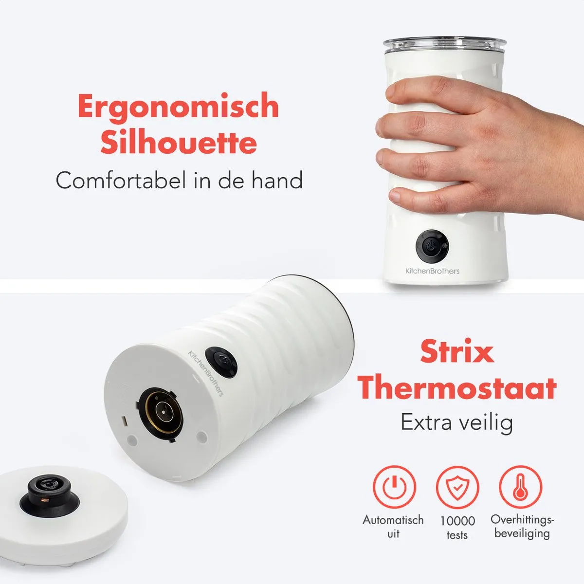 KitchenBrothers KB735 Elektrische Melkopschuimer 400W - 4-in-1 - 240ml - Wit