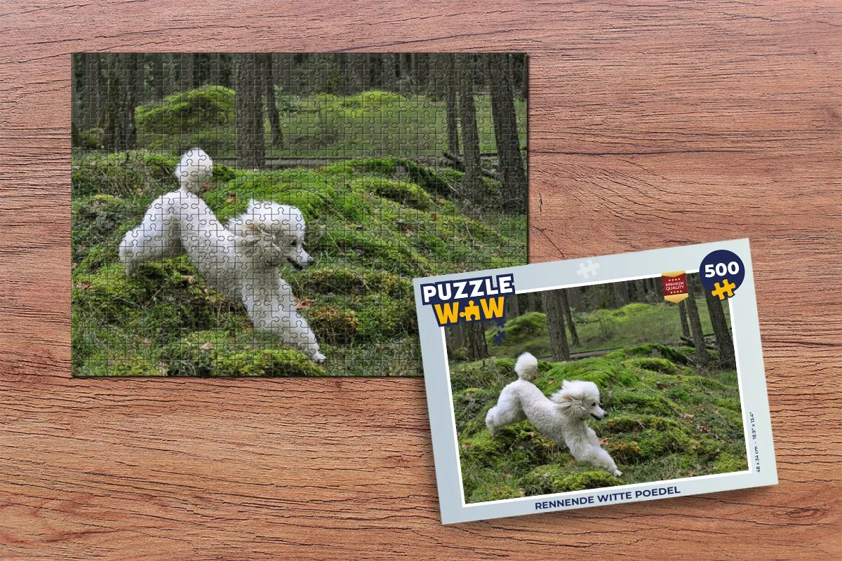 PuzzleWow Rennende Witte Poedel Legpuzzel 500 Stuks - Multicolor