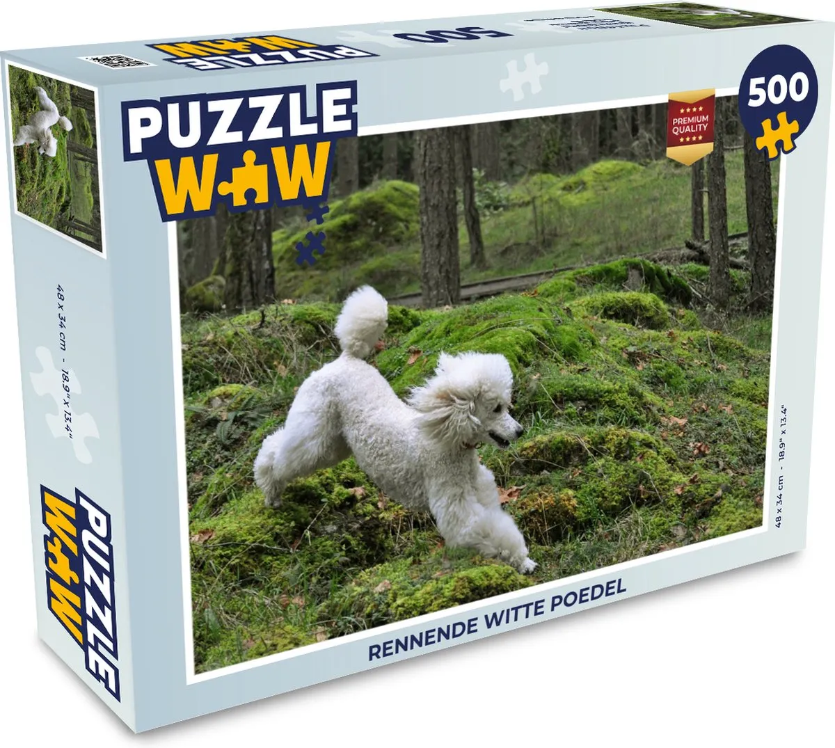 PuzzleWow Rennende Witte Poedel Legpuzzel 500 Stuks