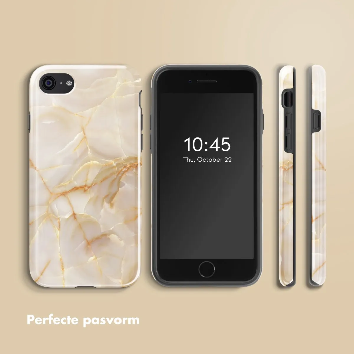 Selencia Hoesje iPhone SE/8/7/6s/6 - Golden Beige Marble