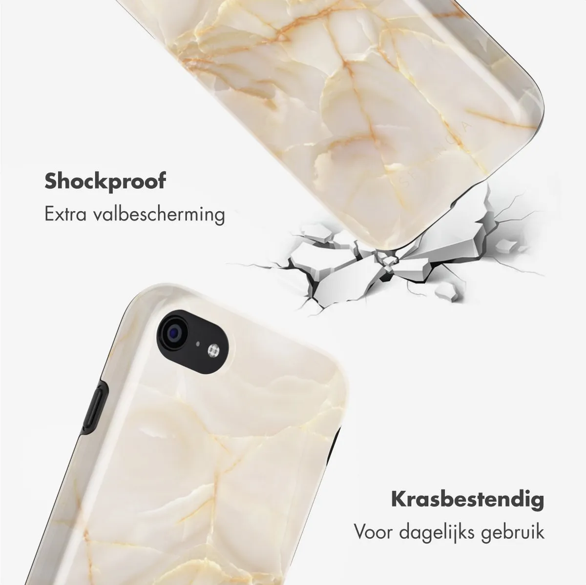 Selencia Hoesje iPhone SE/8/7/6s/6 - Golden Beige Marble