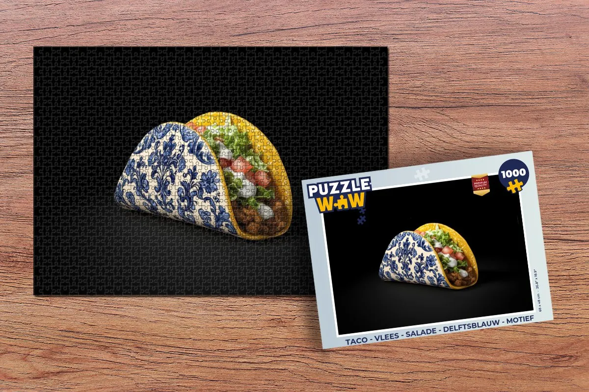 PuzzleWow Taco Legpuzzel 1000 Stuks - Delftsblauw Motief