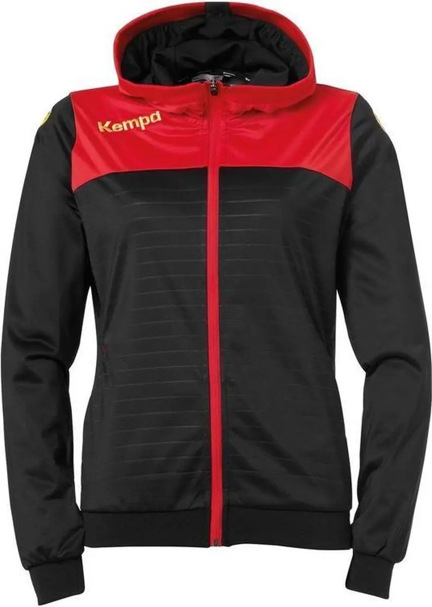 Kempa Emotion 2.0 Jas met Capuchon Dames Zwart-Rood-Geel Maat XS