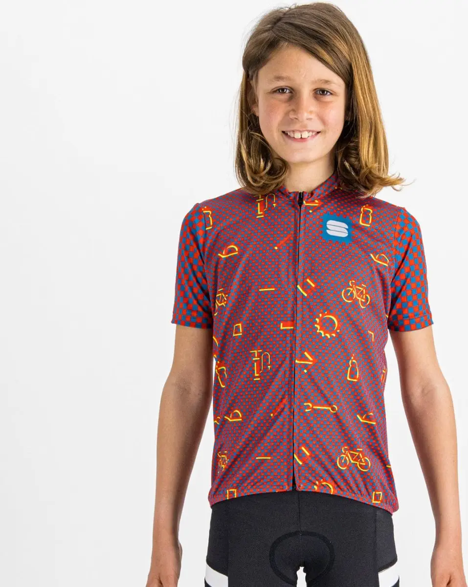 Sportful CHECKMATE KID Fietsshirt Red Blue Pompelmo