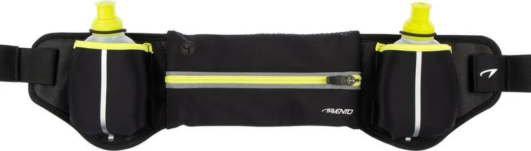 Avento Hardloopriem met 2 Drinkflessen - Addy - Zwart/Fluorgeel