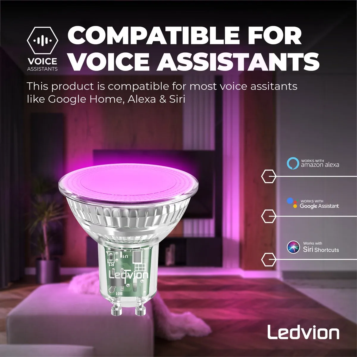Ledvion 4X Smart RGB+CCT GU10 LED Spot 4,9W - 345L - Dimbaar