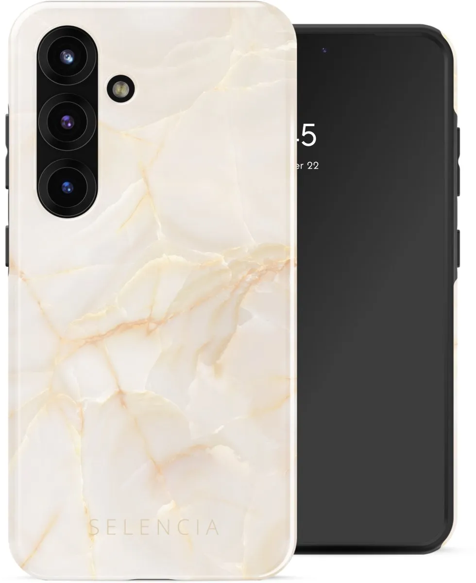 Selencia Hoesje Samsung Galaxy S25 Golden Beige Marble