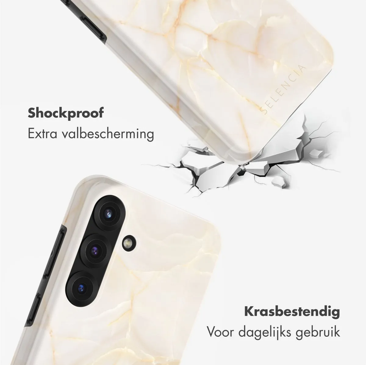 Selencia Hoesje Samsung Galaxy S25 Golden Beige Marble