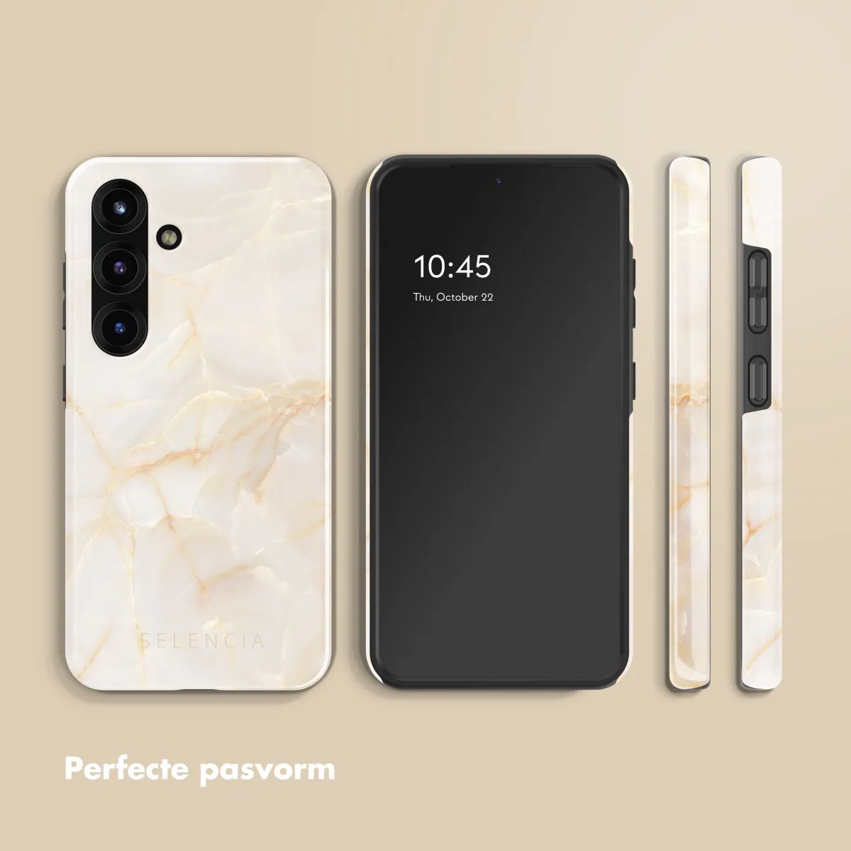 Selencia Hoesje Samsung Galaxy S25 Golden Beige Marble