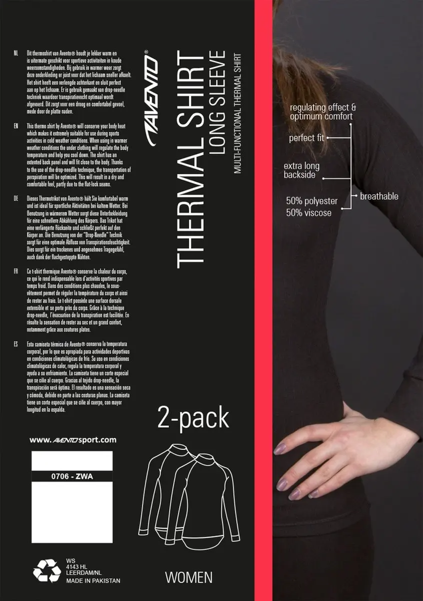 Avento Thermoshirt Lange Mouw Vrouwen - 2-Pack Zwart