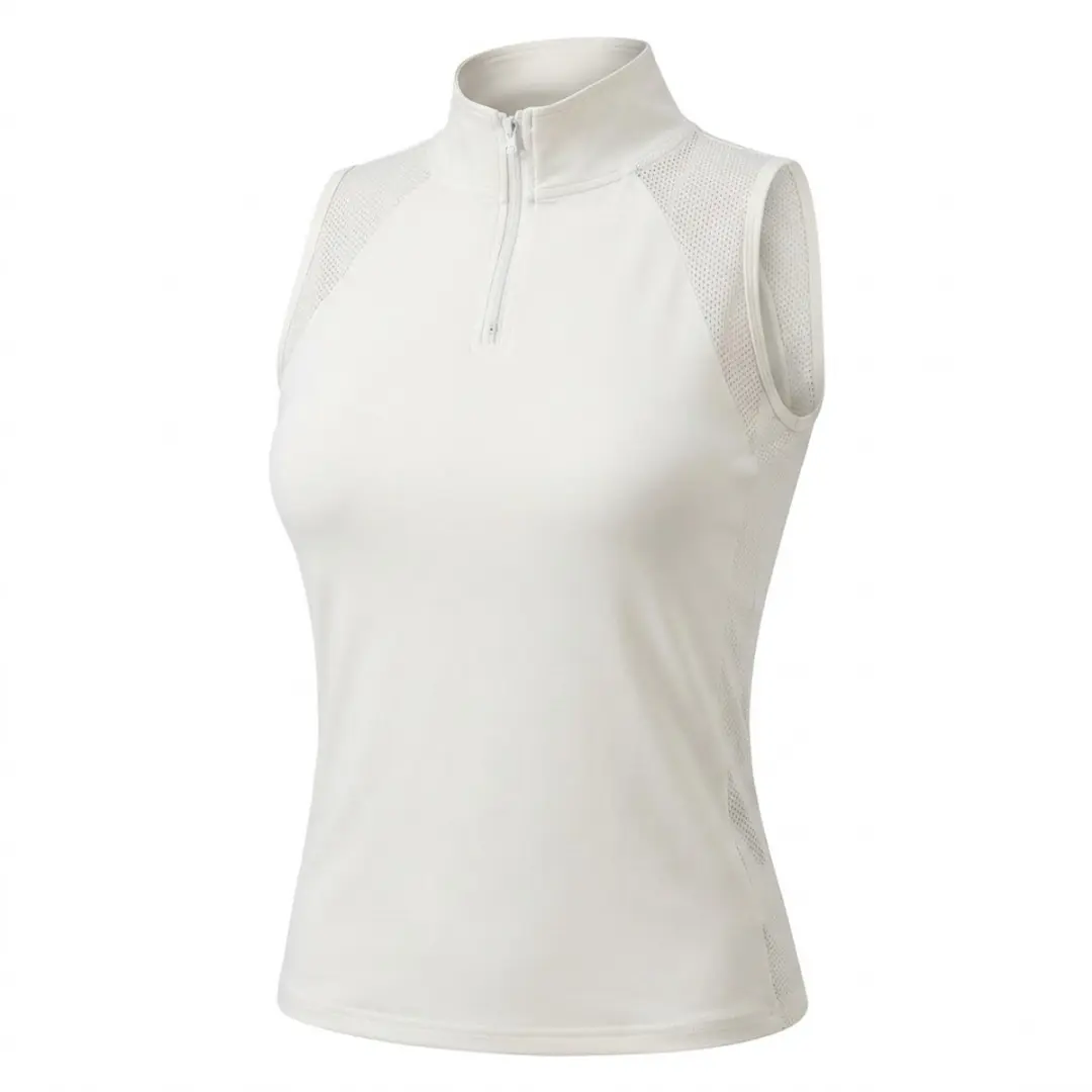White dames tennis tanktop maat S met opstaande kraag en halve ritssluiting