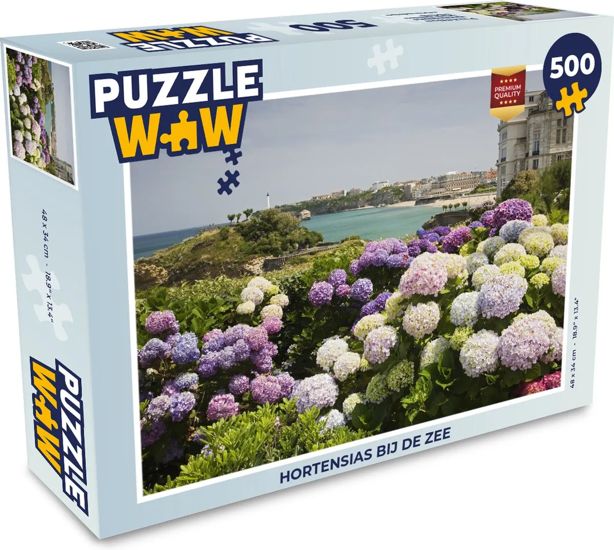 PuzzleWow Hortensias bij de zee Legpuzzel 500 Stuks - Multicolor