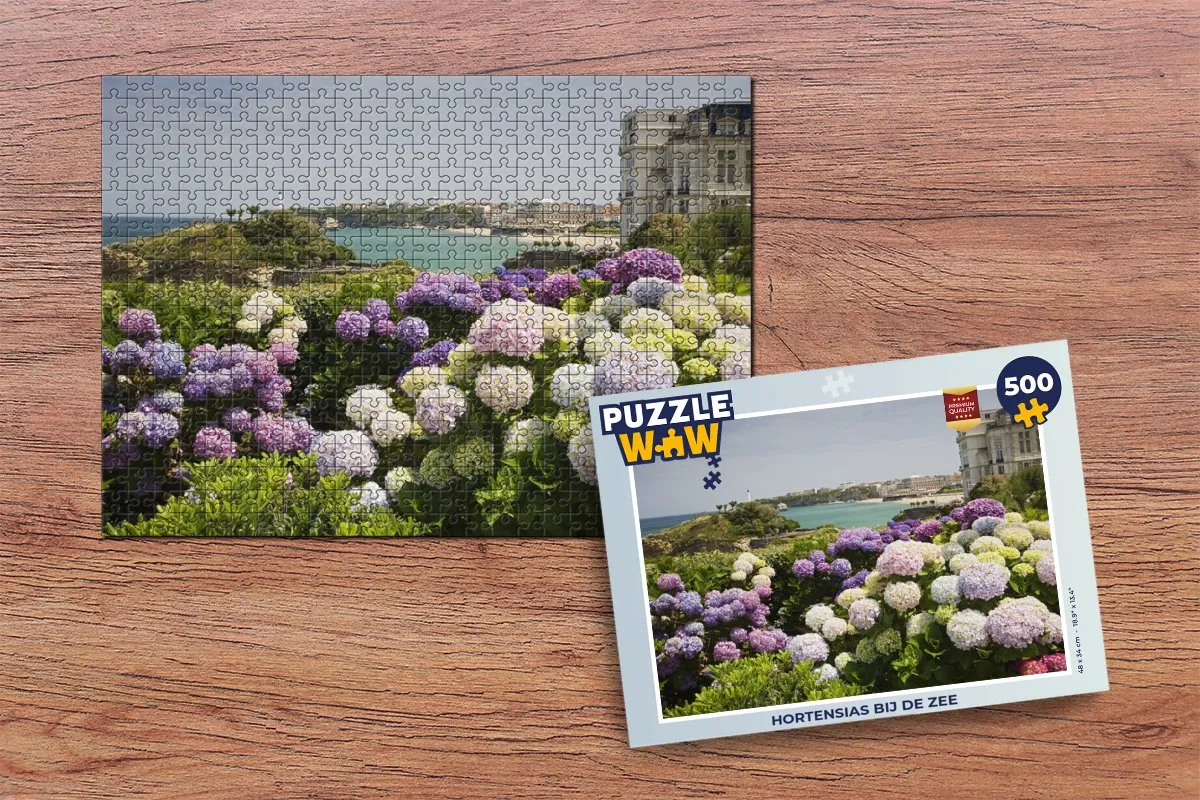 PuzzleWow Hortensias bij de zee Legpuzzel 500 Stuks - Multicolor