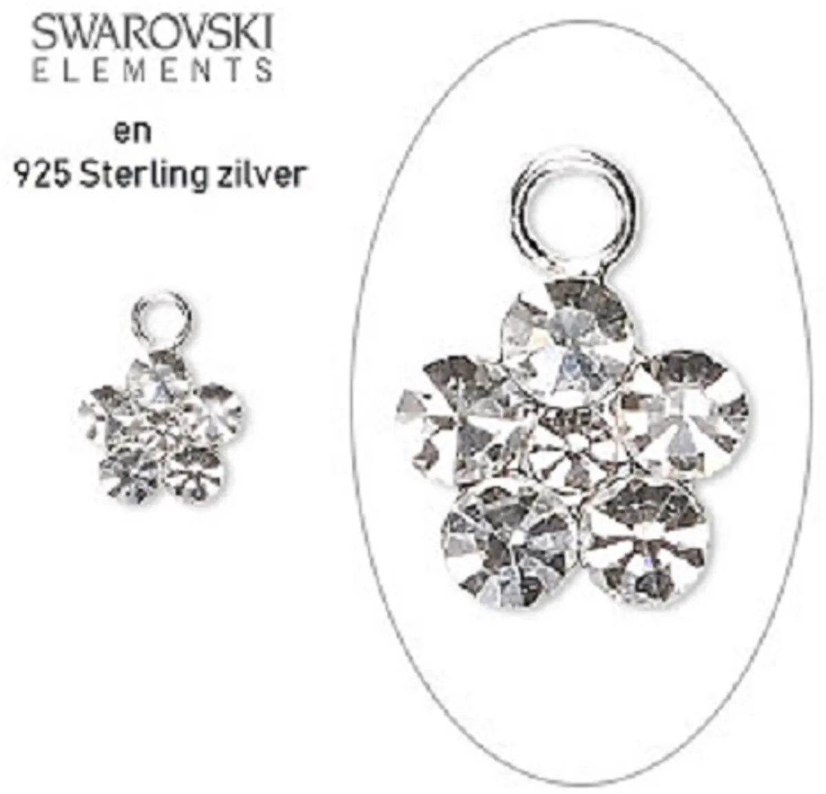 Swarovski Sterling Bloemetjes Bedeltje 8mm